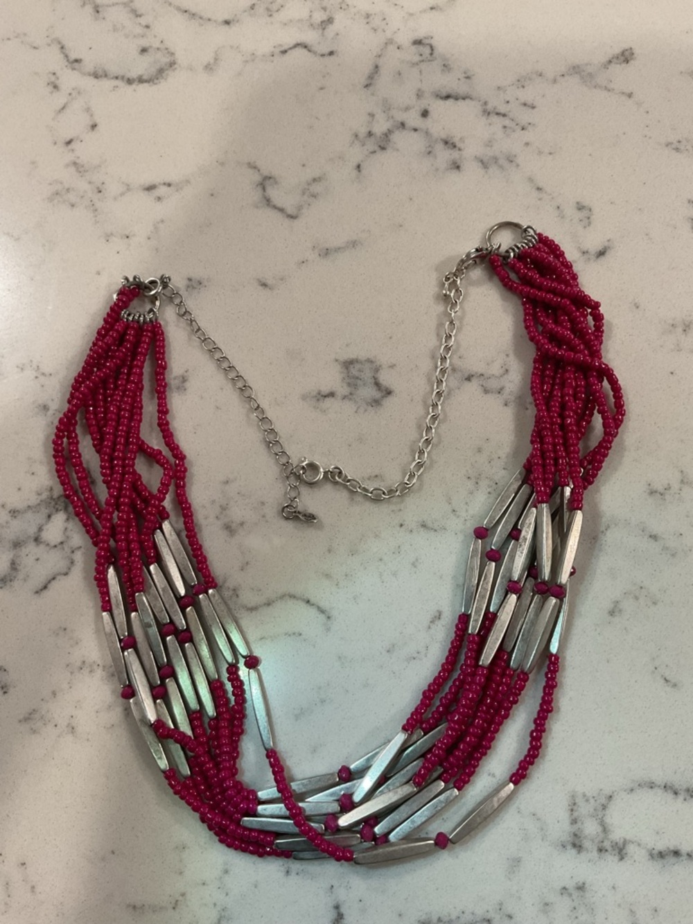 Like New Premier Designs Fuchsia Beaded Multi-Strand Necklace